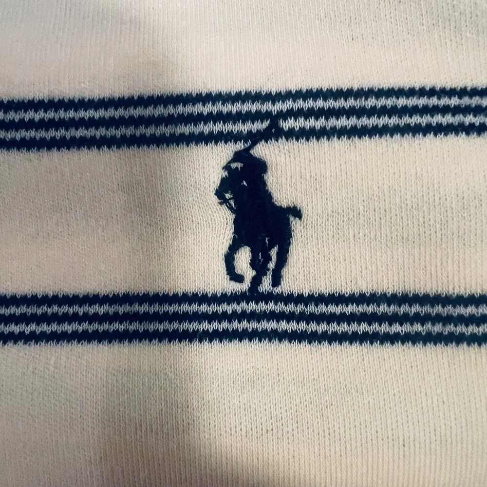 Vintage 100% Cotton Polo Ralph Lauren Yellow Polo Shirt with Blue Stripes- Sz S
